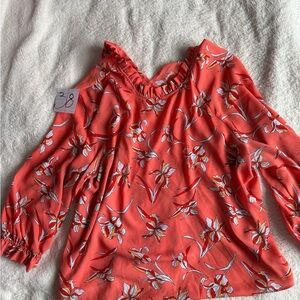 Worthington Coral Floral Ruffle-Neck Blouse